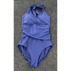 Boden Navy Blue Wrap Front Halter One Piece Swimsuit S Womens US 8 Ruched Wrap